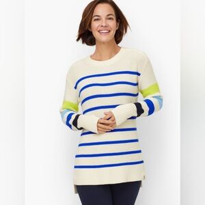 T By Talbots Multi Stripe Crewneck High-Low Sweater Sz M NWOT